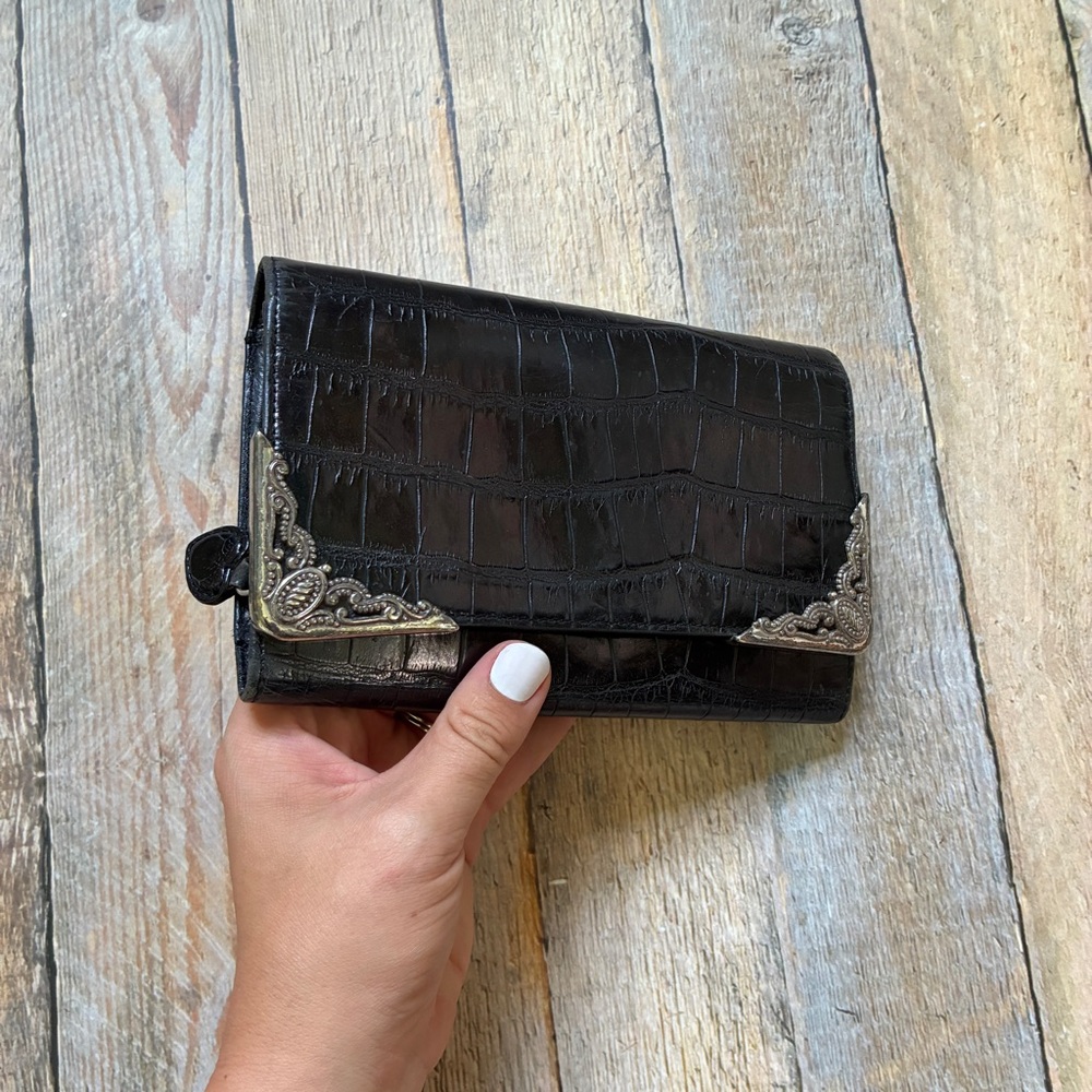 Brighton black faux croc leather checkbook wallet